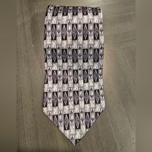 Vtg Henry Grethel Classic Mens Necktie 100% Italian Silk Black Silver 55”By 4”